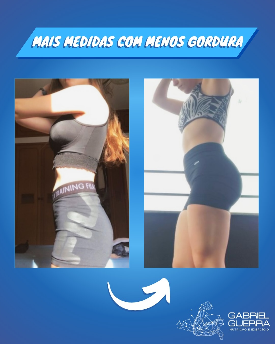 Antes e depois de Ana com mais medidas e menos gordura.