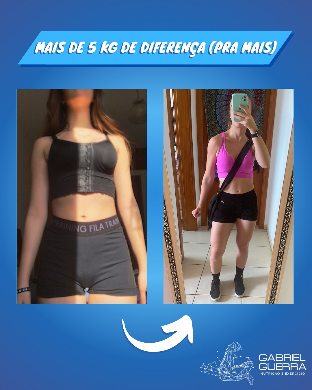 Antes e Depois de Ana com 5kg a mais de massa magra.
